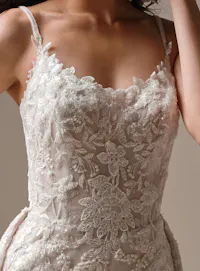 Rebecca Ingram Eden front view, scoop neck lace fit-and-flare wedding dress